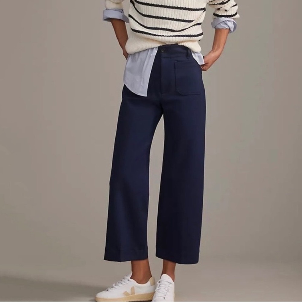 Maeve Navy Wide-Leg Cropped Pants